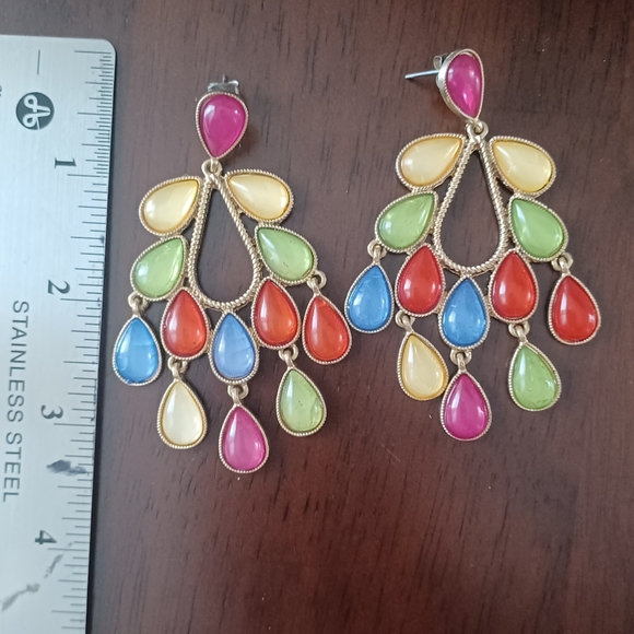 Multi Color Synthetic Stones   Earrings - Picture 2 of 4